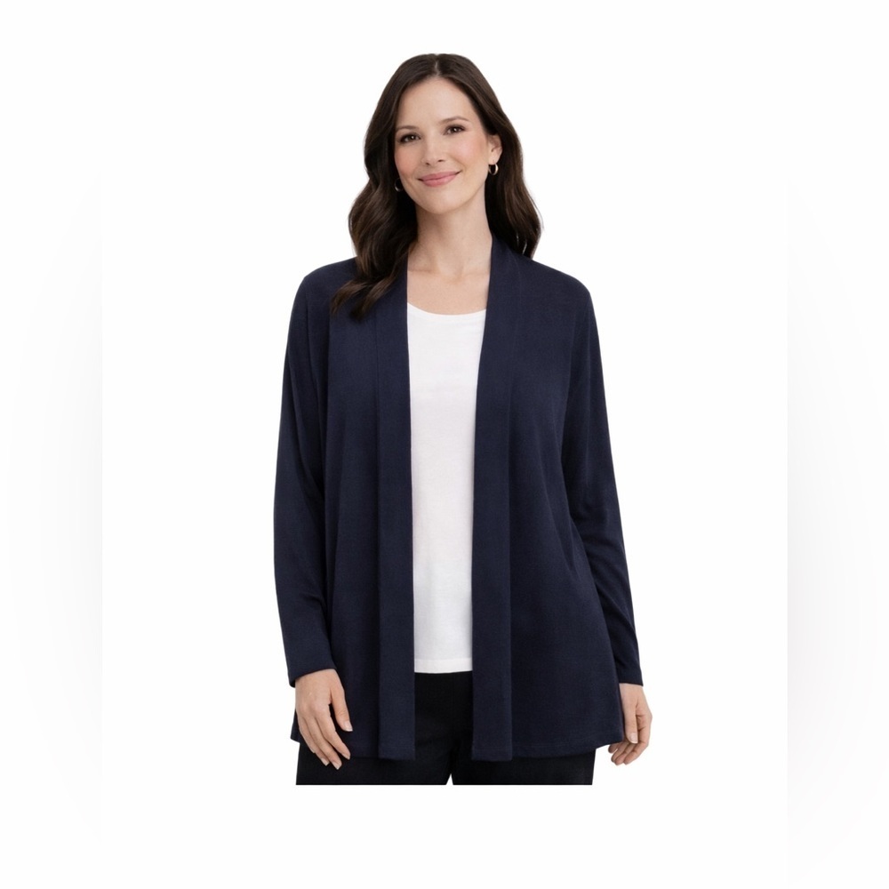 Chico's Dark Navy Dolman Sleeve Open Front Cardigan Ribbed Cuffs Size 2 (Large)